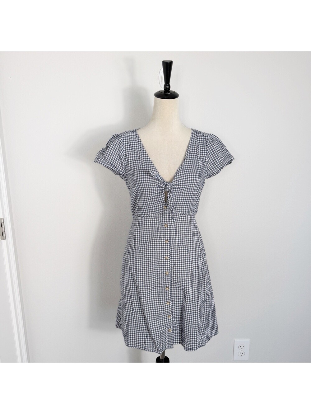 Abercrombie & Fitch Womens Navy Gingham Check Mini Dress Coquette Picnic Medium